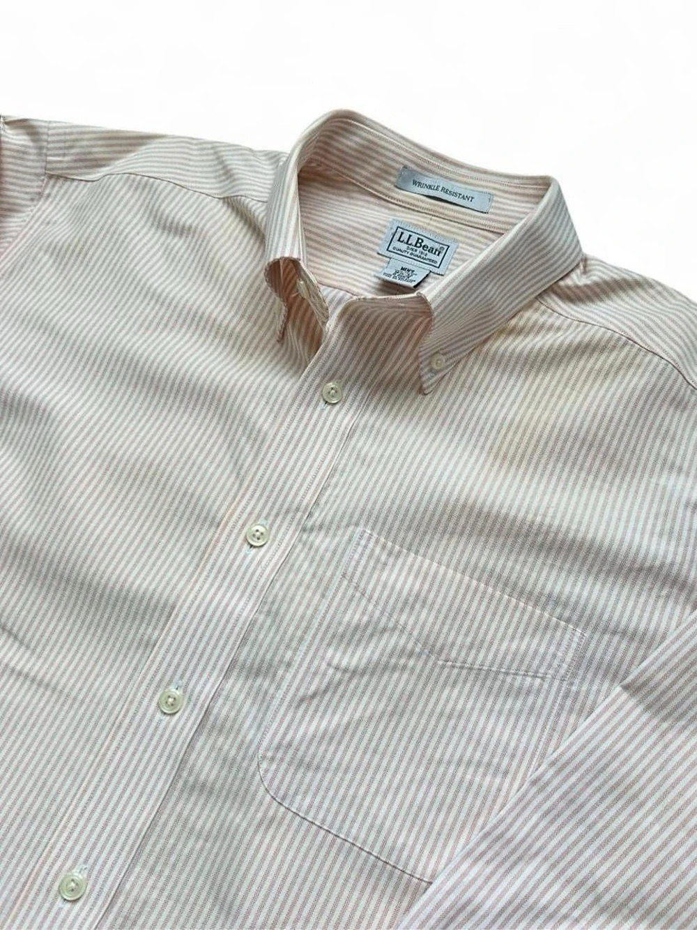 L.L.Bean Wrinkle-Resistant Oxford Shirt White Pink Stripe Men's Striped Shirt XL